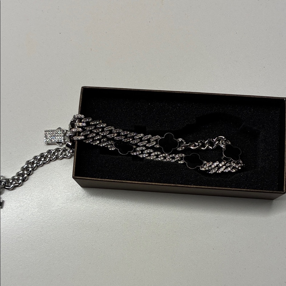 Cuban Link Necklace Silver and Black
